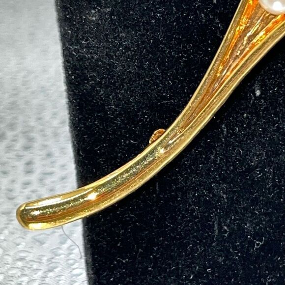 Vintage Graduated Faux Bubble Pearl Gold Tone Bar Pin Brooch Timeless Elegance - Picture 5 of 6